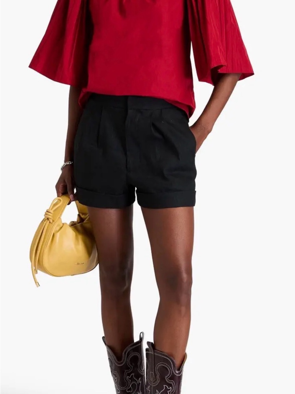 Alice + Olivia Black High-Waist Cuffed Shorts